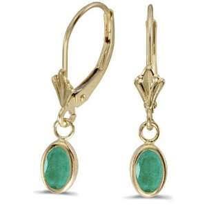  14k Yellow Gold May Birthstone Oval Emerald Bezel Lever 