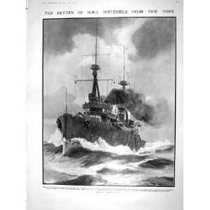  1909 WAR SHIP H.M.S. INFLEXIBLE SEYMOUR DREADNOUGHT