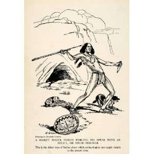  1929 Lithograph Basketmaker Indian Spear Atlatl New Mexico 