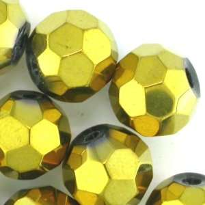    20 GOLD ROCKn CRYSTAL 10MM 32 FACED ROUND BEADS