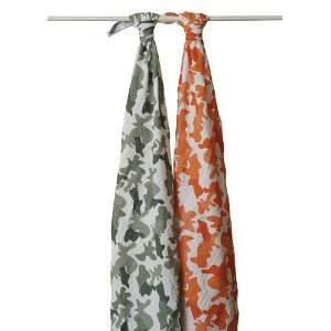   Anais Muslin Baby Wraps 2 Pack Green Orange Camo Swaddle Blanket Baby