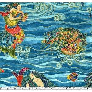   Ocean Songs Mermaids Teal Fabric By The Yard Arts, Crafts & Sewing