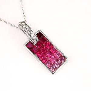  14k White Gold Diamond and Pink Sapphire and Ruby Necklace 