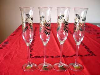 Lenox Holiday Spirit Flute Set of 4 Crystal Glasses Hand Painted Gold 