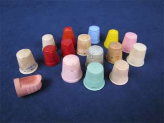 Lot of 16 Vintage Plastic Thimbles Green Blue Red Pink  