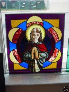ANTIQUE MARY IN PRAYER STAINED GLASS WINDOW  CHURCH  