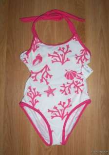  Seashell Coral Nwt One Piece Swimsuit Bathing Suit 6 & 9 Years Nwt