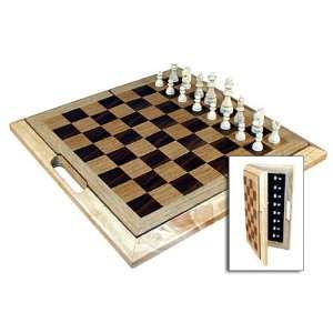  Deluxe 16 Oak Folding Chess Set with Handle & Storage 