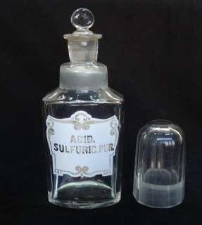 19C. ANTIQUE MEDICAL APOTHECARY GLASS BOTTLE w/ LABEL  