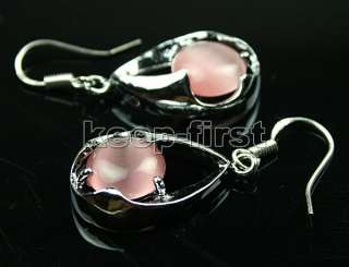 Pretty Pink Opal Dangle Earrings Silver Hook #775  