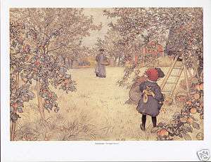 CARL LARSSON print children in orchard APPLE HARVEST  