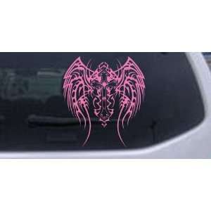 Pink 8in X 8.9in    Tribal Wings and Cross Christian Car Window Wall 