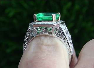 Vintage Estate 4.78 Carat Natural VS Colombian Emerald Diamond Ring 