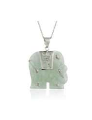 Sterling Silver and Green Chinese Jade Longevity Elephant Pendant