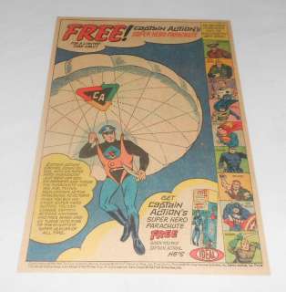 1966 Ideal CAPTAIN ACTION Parachute cartoon ad page  