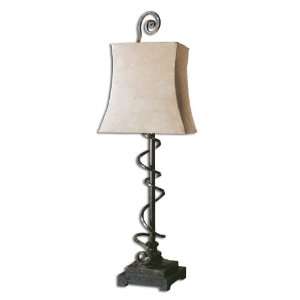   38 Inch Wrapped Spiral Buffet Lamp In Brown w/ Heavy Rust Distressing