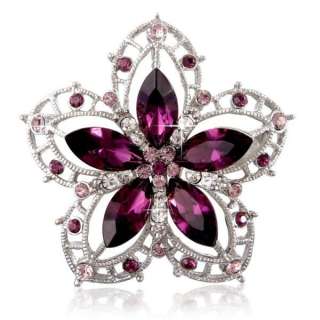   Amethyst 14k White Gold Plated Lilly Brooch, by Crystal Elegance UK