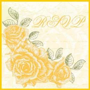 Vintage yellow roses wedding RSVP stamp