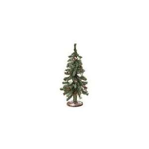  Set of 4 18 Flocked Pine Tree Red Berry WoodBase