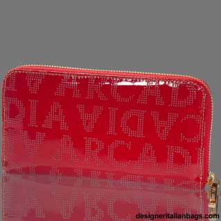 ARCADIA Italian DESIGNER RED PERFORATED PATENT LEATHER WALLET CLUTCH 