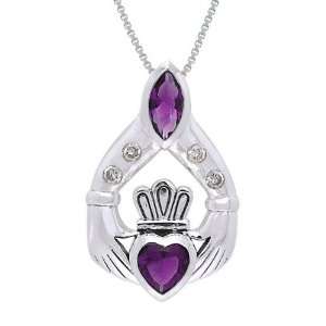    Sterling Silver Amethyst Bright Sparkle Claddagh Necklace Jewelry