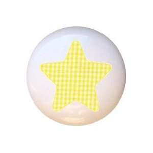  Yellow Gingham Star Drawer Pull Knob