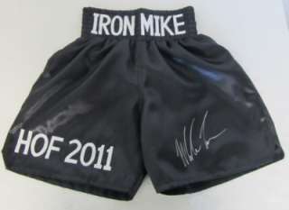 Mike Tyson Autographed Black Iron Mike/HOF 2011 Boxing Trunks PSA 