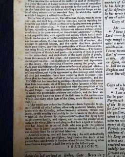   Newspaper Salem MA re. BOSTON MASSACRE William Tyron & More *  