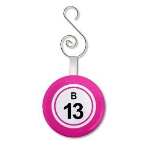 BINGO BALL B13 THIRTEEN PINK 2.25 inch Button Style Hanging Ornament