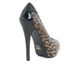 Black tan Leopard Peep toe PUMP platform heel arl 9  