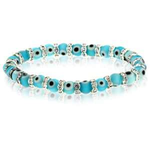  Murano Glass Evil Eye Baby Blue Beads CZ Stretchable 