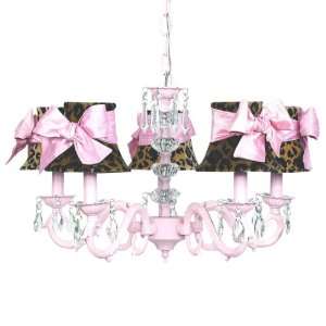  5 Arm Glass Turret Chandelier in Pink with Leopard & Pink 