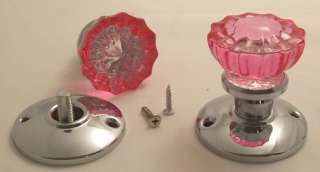 TWO ROSE Crystal Glass & Chrome FRENCH DOOR Dummy Knobs  