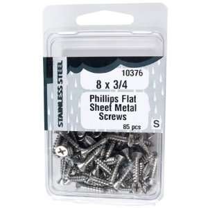  Phillips Flat Sheet Metal Screw, 8 x 3/4 Stainless