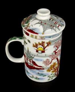 PORCELAIN CHINESE GARDEN TEA CUP Infuser Ceramic Mug  