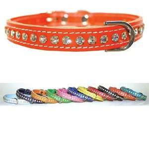  One Row Jeweled Leather Pet Collar  Leather Color BABY 
