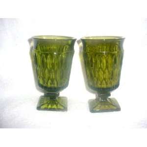  Set of 2 Olive Green Footed Stem Tumblers 