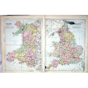   Damaged Bacon Antique Map 1883 England Wales Isle Man