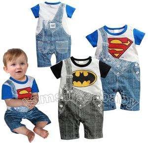 Baby Boy SUPERMAN / BATMAN Cool Fake Print Dungarees Causal Everyday 