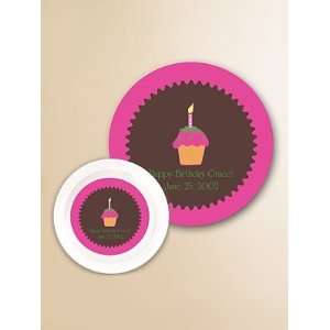  Preppy Plates Personalized Plate and Bowl Set/Pink Cupcake 