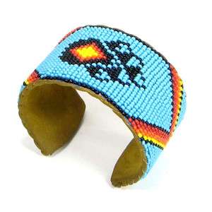 TURQUOISE BLUE BLACK FIRE COLOR BEAR PAW NAVAJO CUFF BRACELET LEATHER 