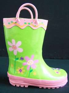 NEW Girls LIME FLOWER Laura Ashley Rain Boots Shoes 10  