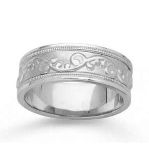    14k White Gold True Elegance Hand Carved Wedding Band Jewelry