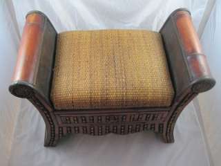 Vintage Asian Foot Stool Bench Seat Ottoman Home Decor Bamboo Remote 