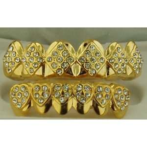  Grillz Diamond style CZ Gold tone top and bottom mouth grillz 