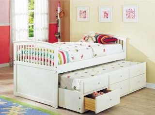 NEW MISSION WHITE WOOD TWIN BED w/ TRUNDLE & 3 DRAWERS  