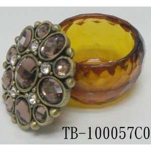  Amber Faceted Glass Jewelry Trinket Box With Stones and 