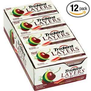 Trident Layers Gum, Sweet Cherry and Island Lime, 14 Count (Pack of 12 