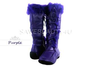 New Womens Classic Mid Calf Flat Faux Leather With Fur Winter Boots 