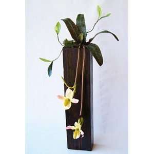 Silk flower gift   Dancing lady slipper orchid and wooden 
